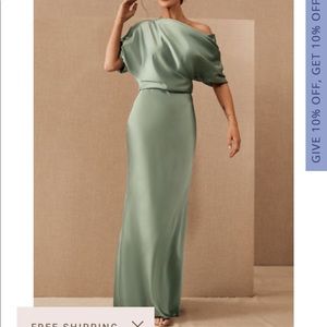 Amsale Pryce Off-the-Shoulder Column Dress, light green size 8 - worn once!